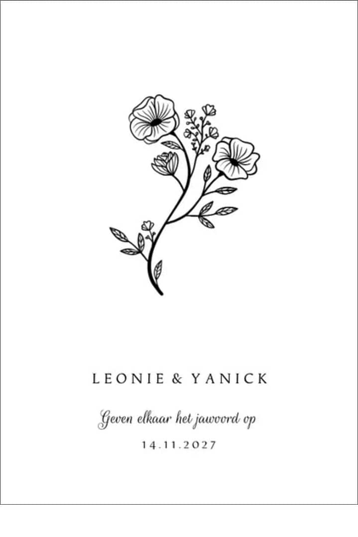 minimalistische trouwkaart met bloemen